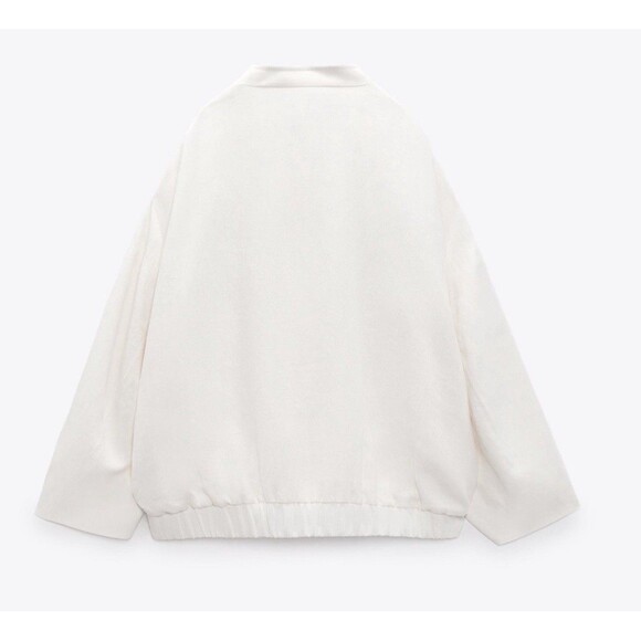 Zara Oversized Linen Blend Bomber Jacket Women Size M Ivory Pockets New - Picture 14 of 14